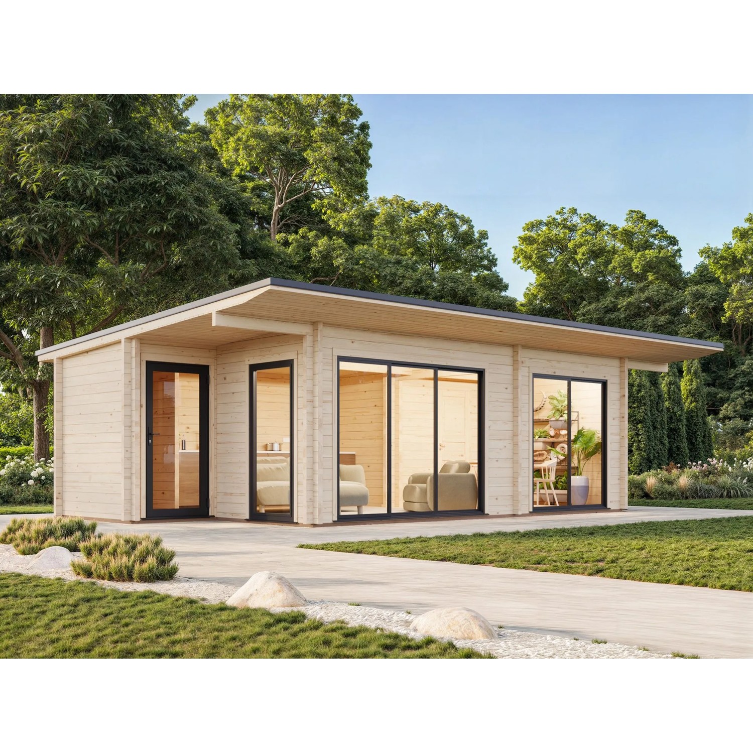 Palmako Holz-Gartenhaus Cecilia Pultdach Unbehandelt 790 cm x 440 cm 27,3 m²