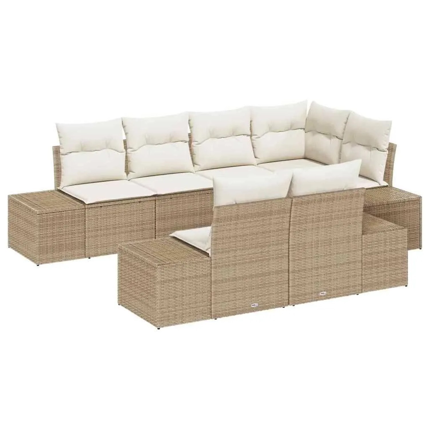 vidaXL Gartensofa-set mit Speicher 7-Tlg Beige und Creme Poly-Rattan 335577 günstig online kaufen