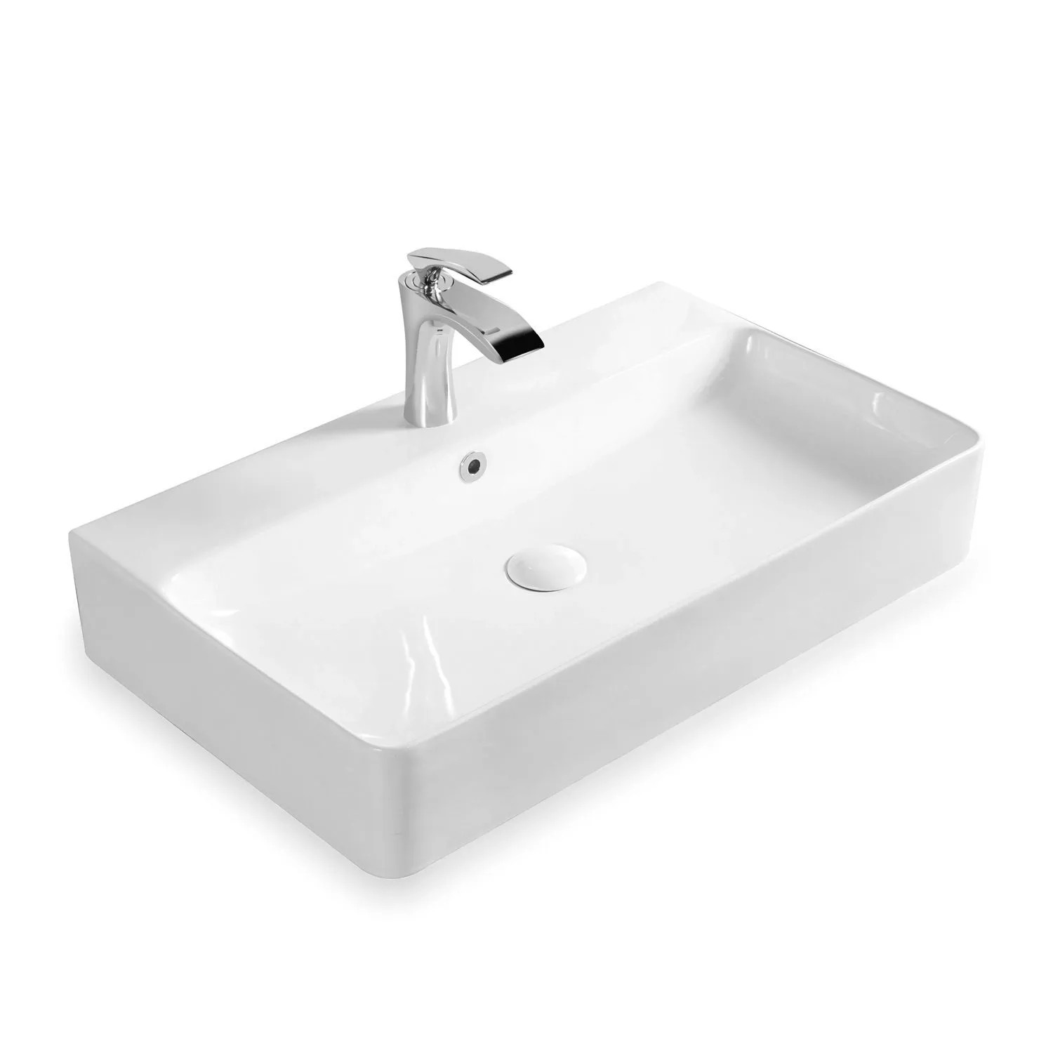 Stilform Berlin Waschbecken 70x42 aus Feinster Keramik für Wandmontage oder als Aufsatzwaschbecken mit Hahnloch
