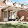 Beige einziehbare Markise 400x300 cm aus Stoff und Aluminium. Sonnenschutz für Terrasse am Haus.