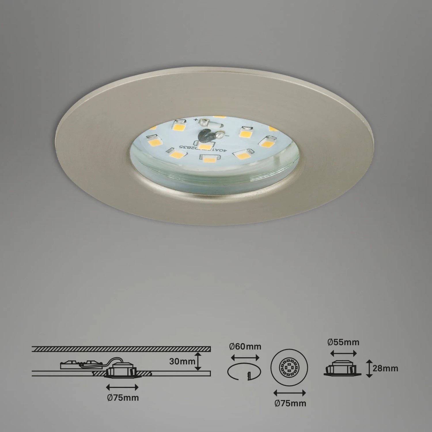 Briloner LED-Einbauleuchte Attach 3er-Set, starr, Nickel matt, für Innenräume.
