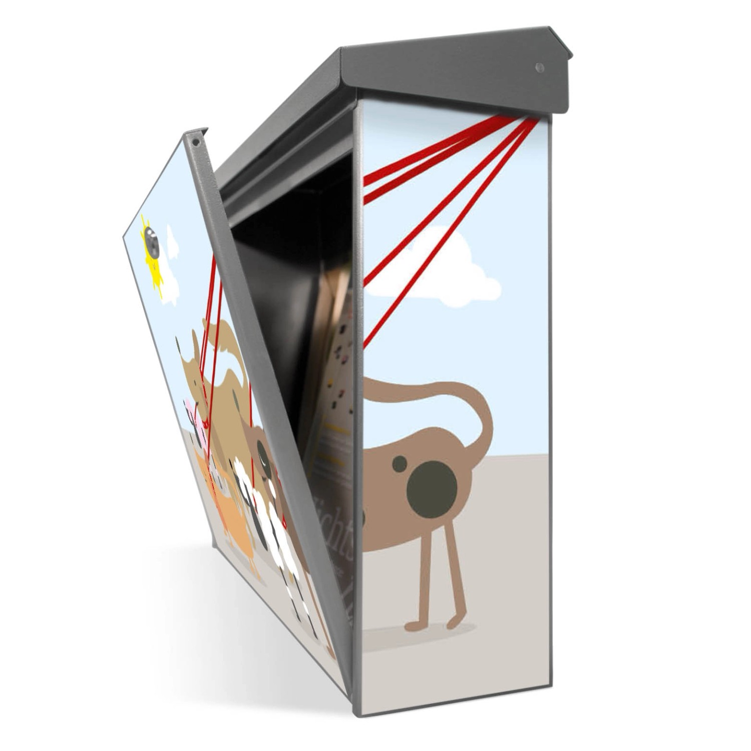 Banjado Edelstahl Briefkasten mit Hundemotiv 'Gassi Gehen', 38.5x31.5x12cm.