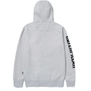 Grauer Cat Zip Hoodie Banner XL, Arbeitskleidung mit Kapuze und Reißverschluss, Caterpillar Logo am Ärmel.