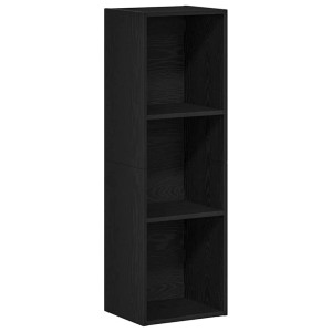 Schwarzes Bücherregal in Eichen-Optik mit 3 Fächern, 36x30x114 cm.