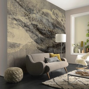 Fototapete Bricoflor Abstrakt Braun/Gold, Aquarell-Optik für Wohn- und Esszimmer.