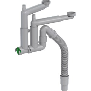 Prevex Smartloc Küchenablauf für 2 Becken, grau, mit Spülmaschinenanschluss.