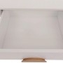 Weiße Nachttisch-Schublade N89 geöffnet, mit Melamin-Oberfläche und Holzgriff. Zeigt den Stauraum.