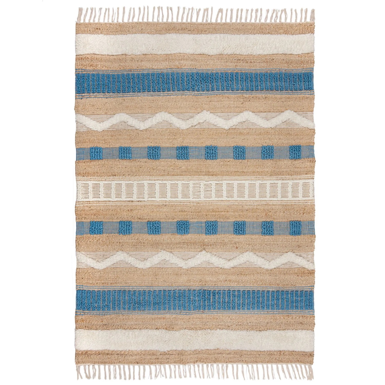 Flair Rugs Hochflorteppich Medina Jute 120 cm x 170 cm Beige-Blau