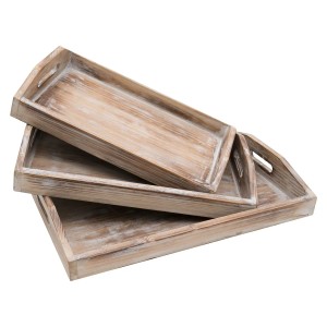 HMF VTA101-S3 Deko Tablett Holz Vintage Design 3er Set Versch. Größen Shabby Chic Klassik