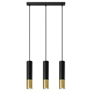 Sollux Lighting Hängeleuchte Loopez 3L in Schwarz und Gold, moderne Pendelleuchte für Wohnräume.