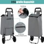 Grauer Costway 35L Einkaufstrolley, klappbar, mit abnehmbarer Oxford-Tasche, Reißverschluss-Seitentasche und Kordelzug.