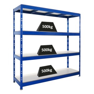 PROREGAL Profi Schwerlastregal Rhino HxBxT 200x200x60cm 4 Melamin-Ebenen 16mm Fachlast 500kg Blau Stecksystem Lagerregal Steckregal