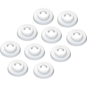 10 weiße Scharnierrosetten (Ø 18mm) zum Abdecken von Rohrdurchführungen.