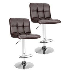 2er Set braune Barhocker, höhenverstellbar, Kunstleder, Stahlfuß.
