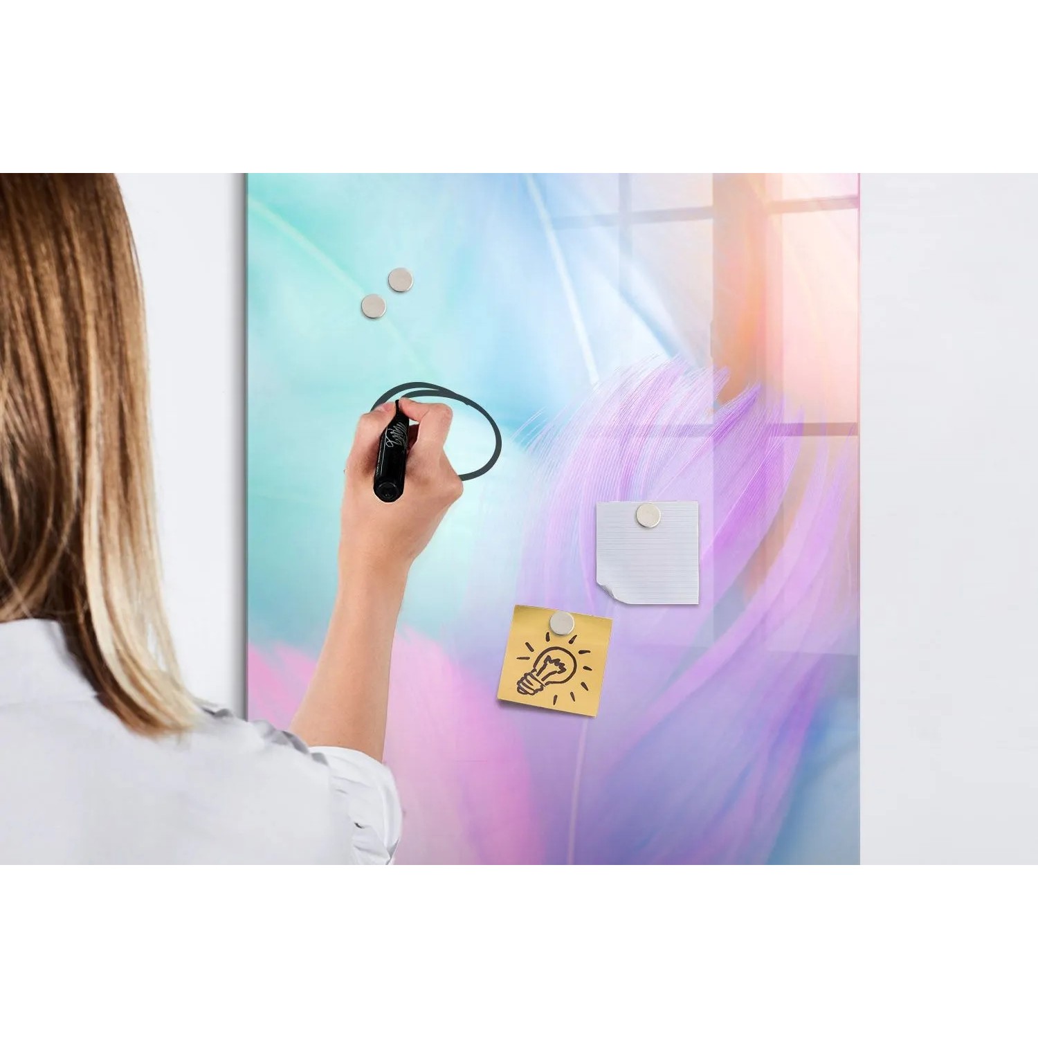 Tulup Beschreibbare Glasmagnettafel Pastellfarbene Federn 60x90 cm Magnettafel Büro Glas Schwarzer Marker Glassboard Magnetisch_7