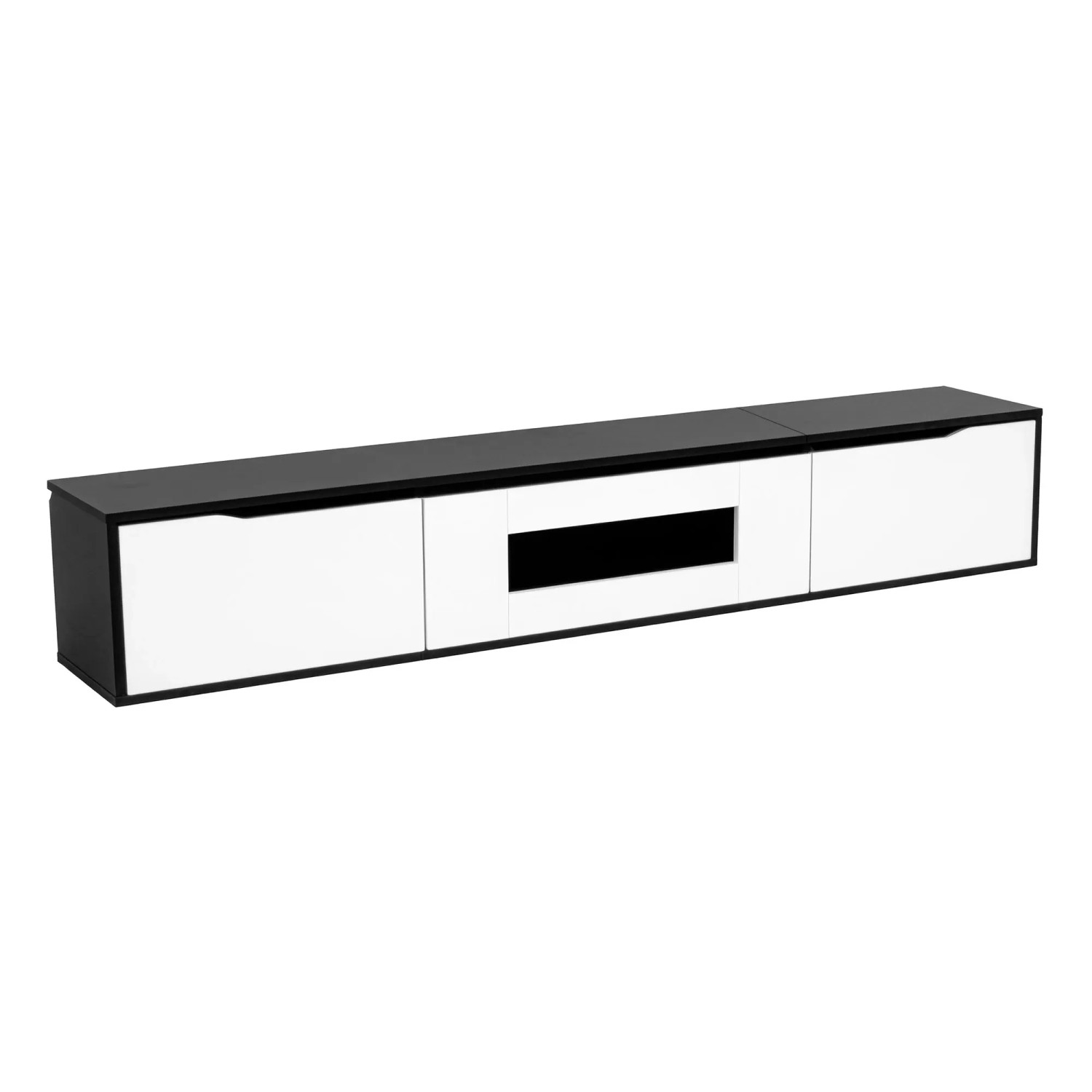 okwish TV Schrank mit LED Beleuchtung und Wandmontage für Wohnzimmer 180x35x30cm Schwarz