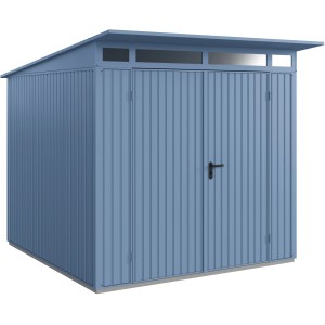 Ecostar Gerätehaus Trend, Pultdach, taubenblau, Doppeltür. Metall Gerätehaus für Garten.