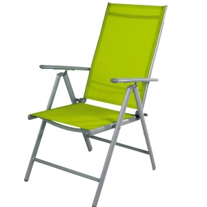 Verstellbarer, klappbarer Gartenstuhl Hochlehner in Limegrün mit Aluminiumgestell.