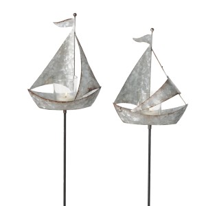 Boltze Gartenstab Sirius, 2er-Set, grau, 120 cm, Dekoration im Shabby-Look mit Kerzenglas.