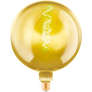 Goldfarbenes Eglo E27 LED-Leuchtmittel in Globeform, 4W, mit warmweißem Licht und sichtbarem Glühfaden.