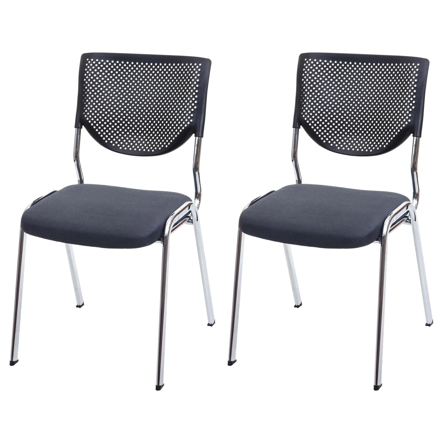 MCW 2er-Set Besucherstuhl T401 Stapelbar Stoff/Textil Sitz Dunkelgrau Füße Chrom