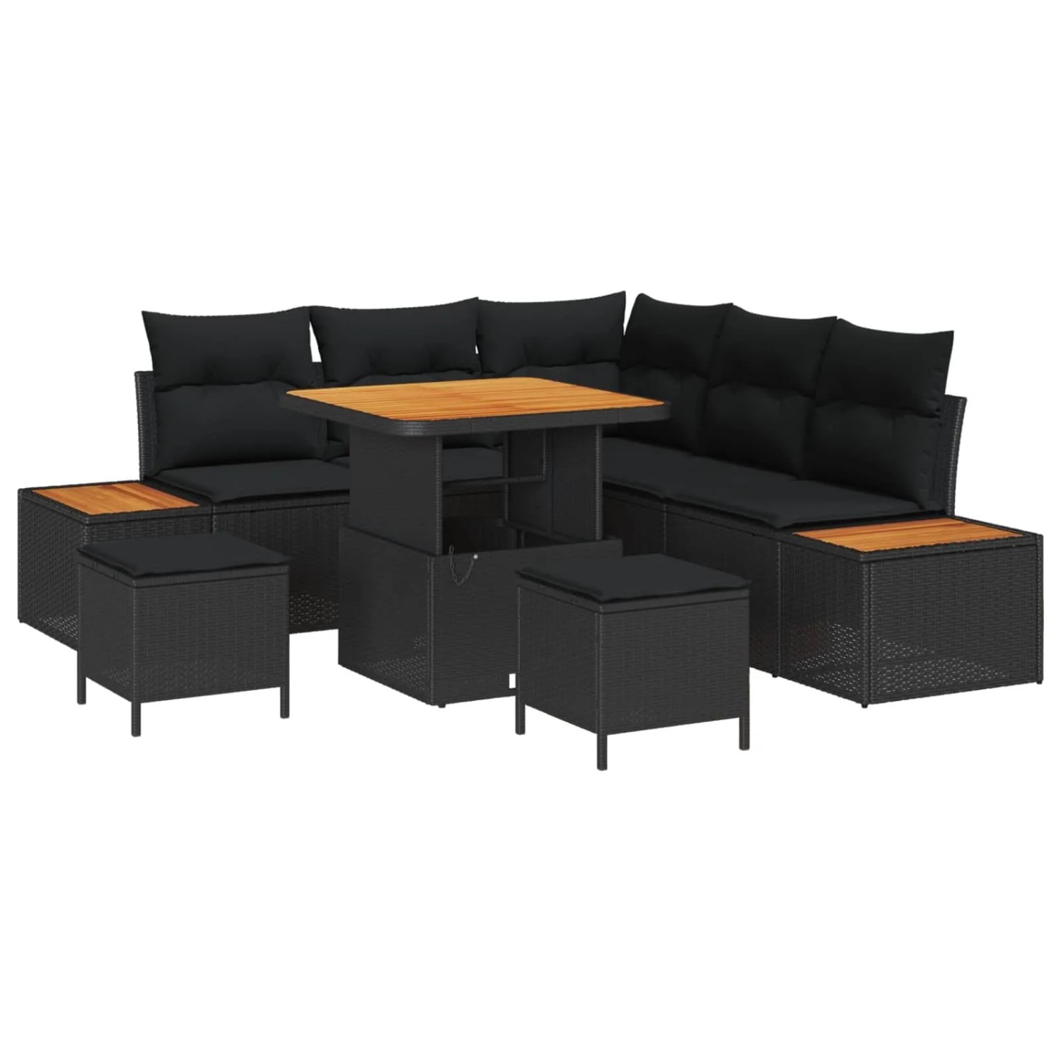 vidaXL Gartensofa-Set mit Kissen 8 Stk Schwarz Poly Rattan 3364859