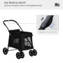 Schwarzer PawHut Hundewagen mit Kissen und Seitentaschen, faltbar für einfachen Transport.