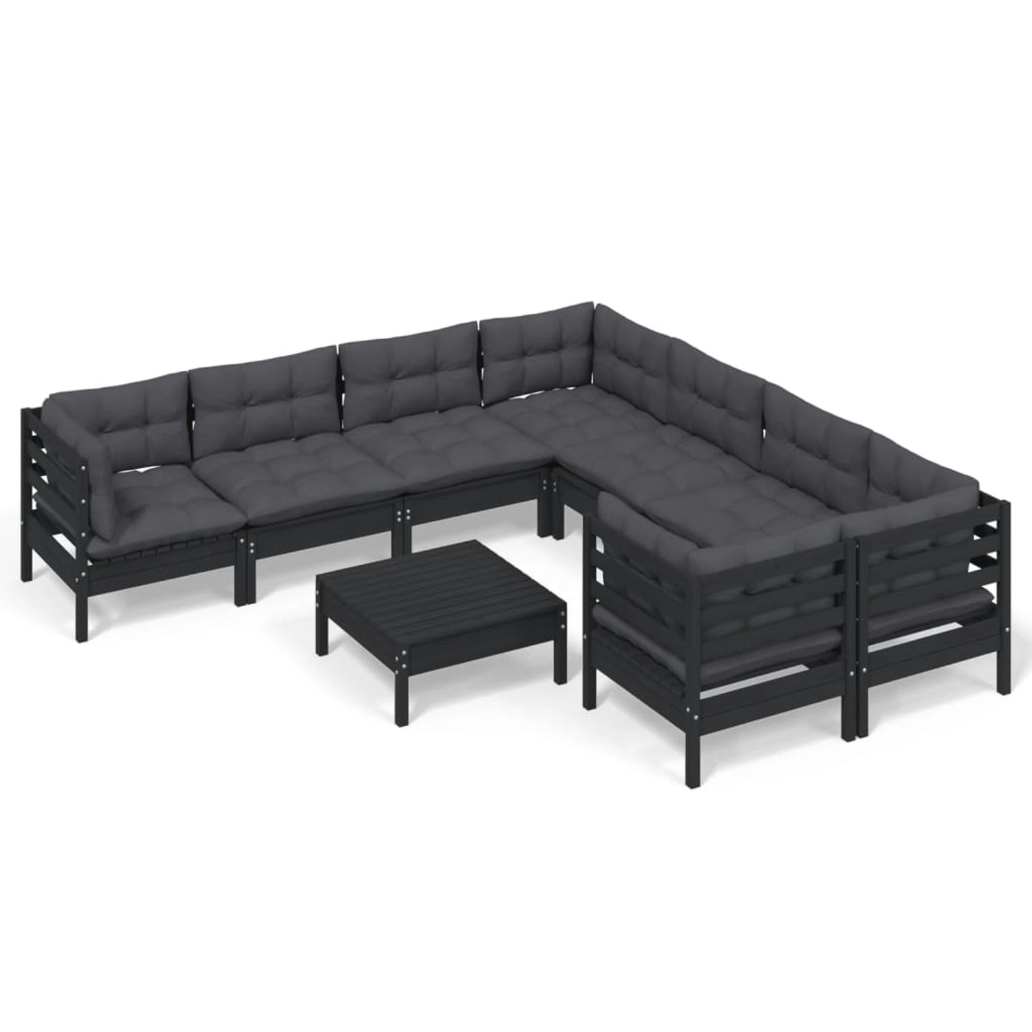 9-tlg. Garten-lounge-set Mit Kissen Schwarz Kiefernholz günstig online kaufen