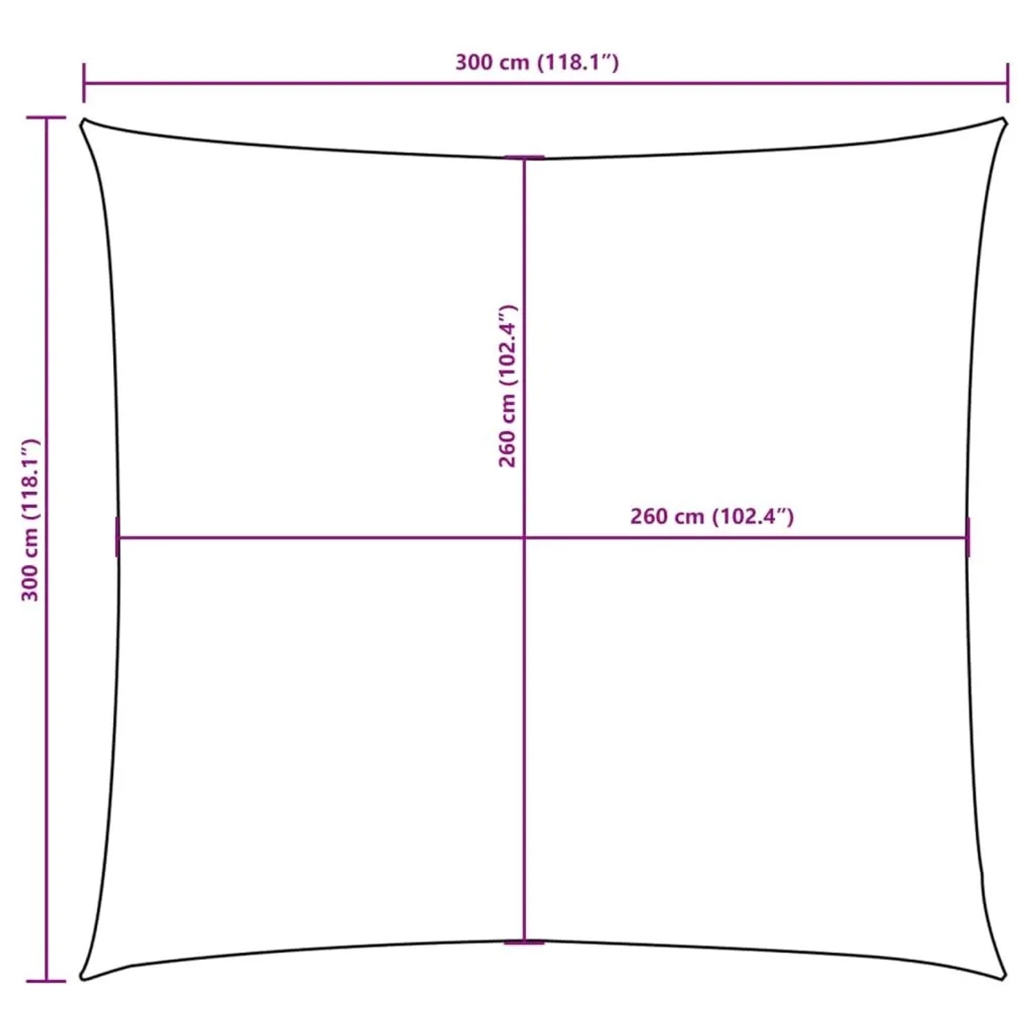 vidaXL Sonnensegel quadratisch 3x3 m Anthrazit. Technische Zeichnung mit Maßen.