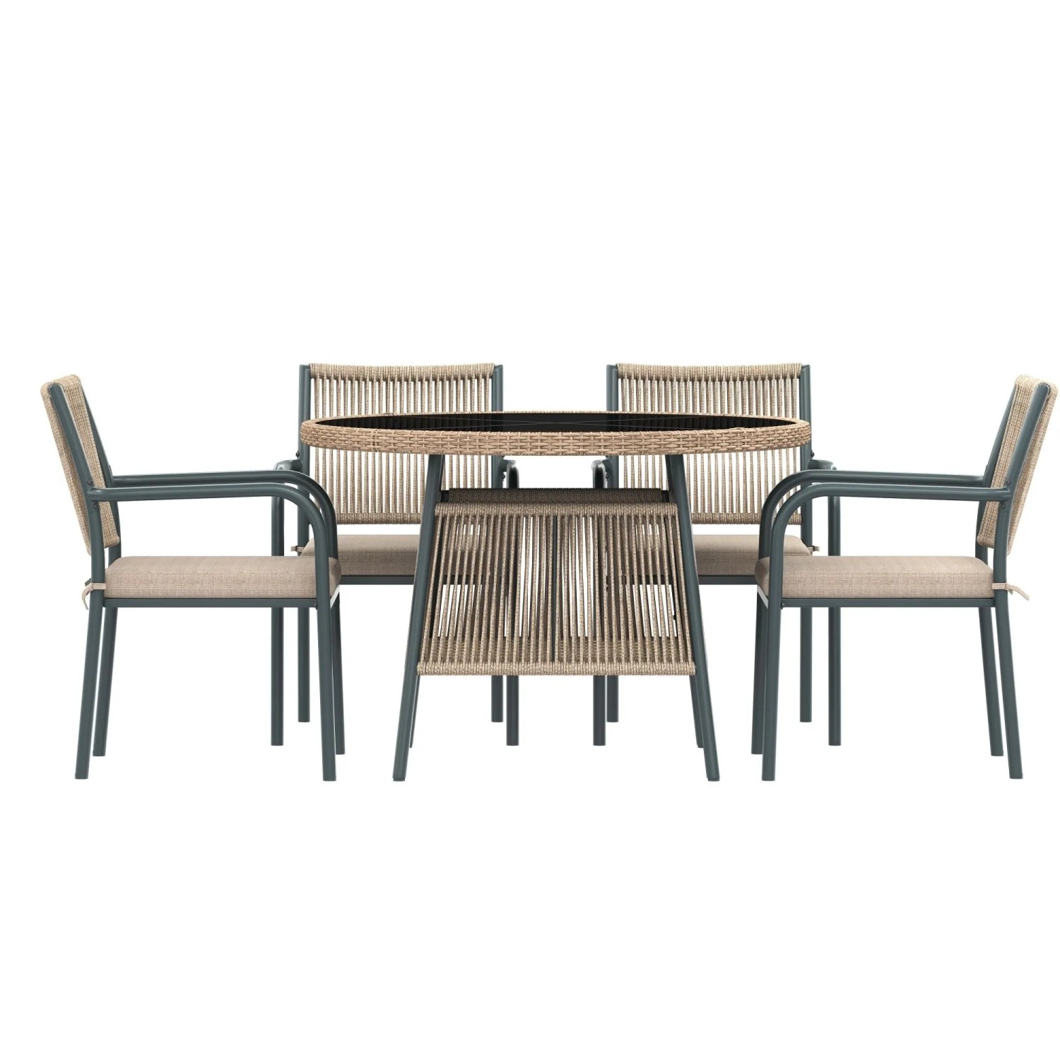 Okwish Gartenmöbel Lounge Mit Runder Glastisch Und 4 Armlehnstühle Grau