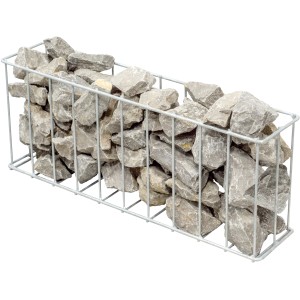 Rechteckige, feuerverzinkte Wilk Gabionen-Beetabgrenzung gefüllt mit grauen Steinen.