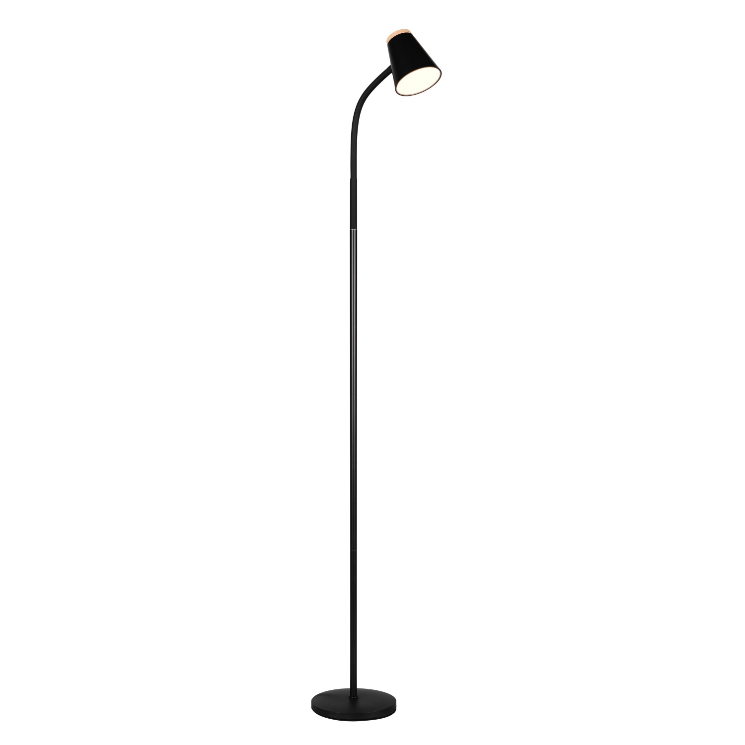 Schwarze LED Stehleuchte Pongo mit flexiblem Arm für optimale Beleuchtung.