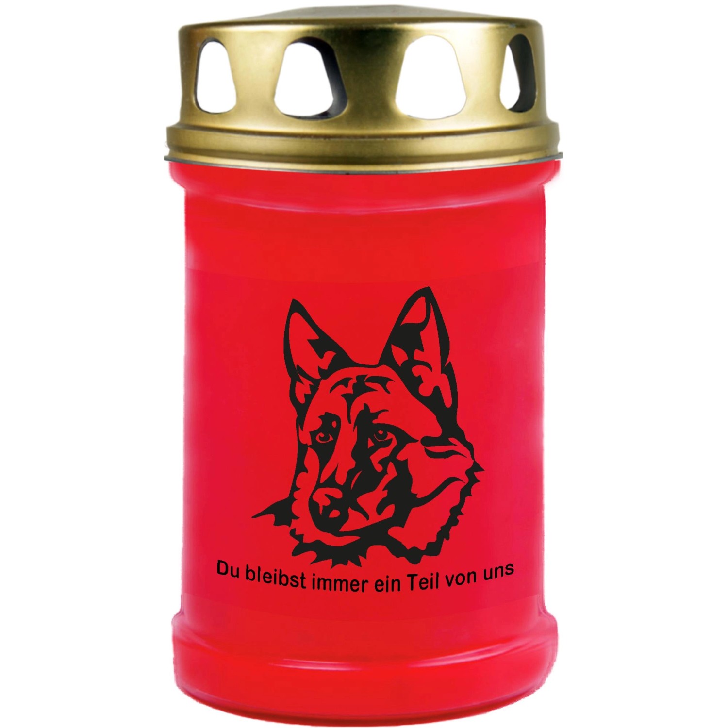 HS Candle Grabkerze Rot 48h Deckel Gold Schäferhund günstig online kaufen