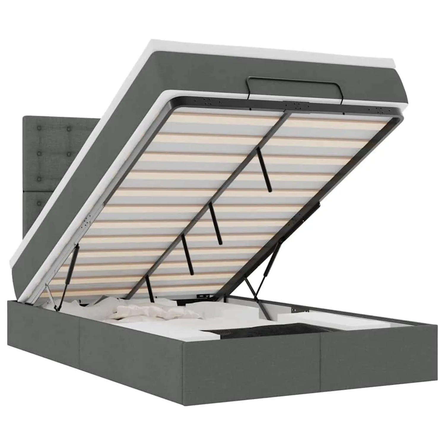 Thumbnail - vidaXL Ottoman-Bett mit Matratze & LEDs Dunkelgrau 120x200 cm Stoff 3314163