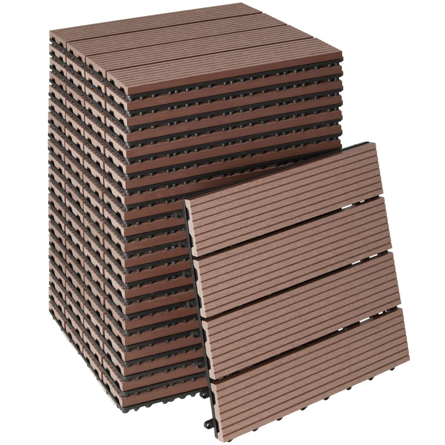 Tectake Terrassenfliesen Tegulas 22Er Set Im Klicksystem Robustes Wpc In Holzoptik 22Er Set 31 x 31 x 2 20 cm Braun