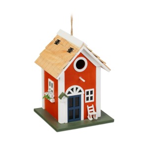 Relaxdays Vogelhaus Landhausstil Pappelholz Kiefernholz Rot Weiß Grün Wetterfest 25 cm x 18,5 cm x 18,5 cm 0,7 kg