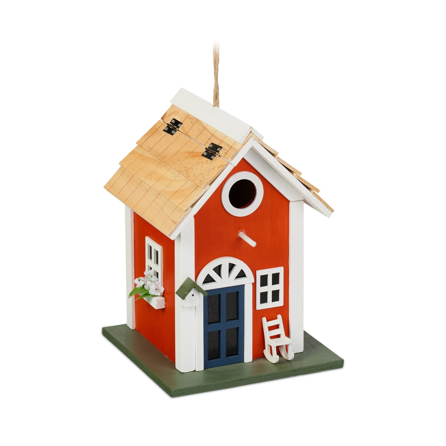 Relaxdays Vogelhaus Landhausstil Pappelholz Kiefernholz Rot Weiß Grün Wetterfest 25 cm x 18,5 cm x 18,5 cm 0,7 kg