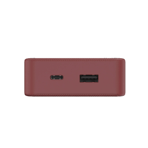 Rote Hama Power Bank mit USB-C und USB-A Anschlüssen, 20.000 mAh Kapazität.