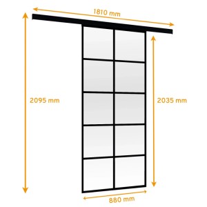 inova Glasschiebetür Satiniert 10 Felder 880 x 2035 mm Komplettset in Schwarz mit Stabgriff inkl. 2Seitiger Softclose