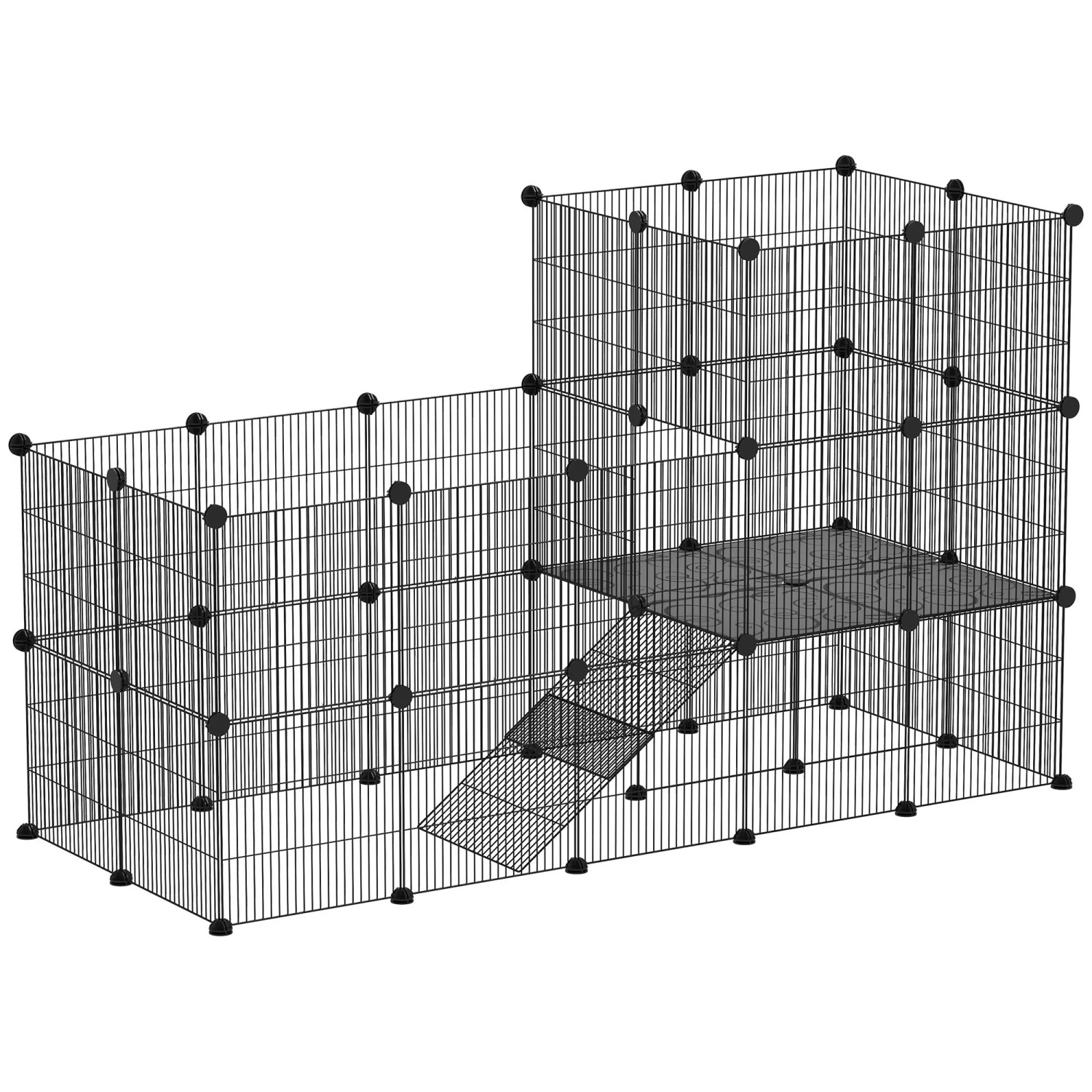 PawHut Kleintiergehege Stahl Kunststoff Schwarz 140L x 70B x 105H cm