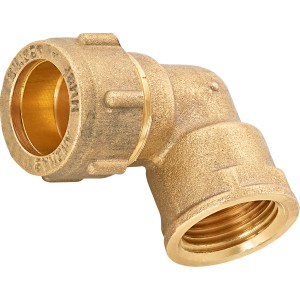 Klemm-Winkel, Ø 18 mm x 18,6 mm (Rp 1/2), Messing, für Kupferrohrverlegung.