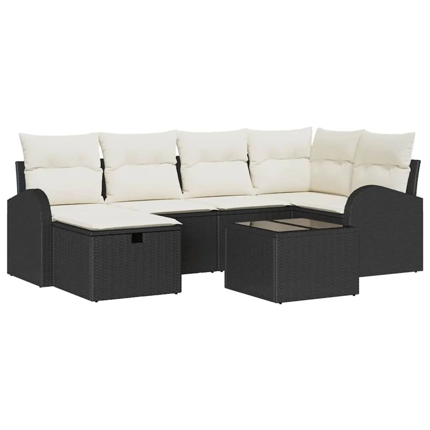 vidaXL Sofa Set mit Kissen 7-Tlg Schwarz und Creme Poly-Rattan 3359086 günstig online kaufen