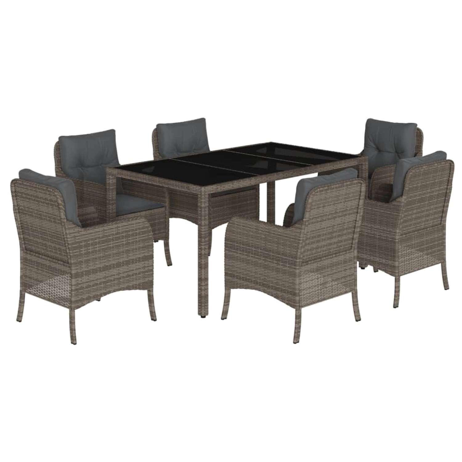 vidaXL 7-Tlg Garten-Essgruppe mit Kissen Grau Poly Rattan 3211857 günstig online kaufen