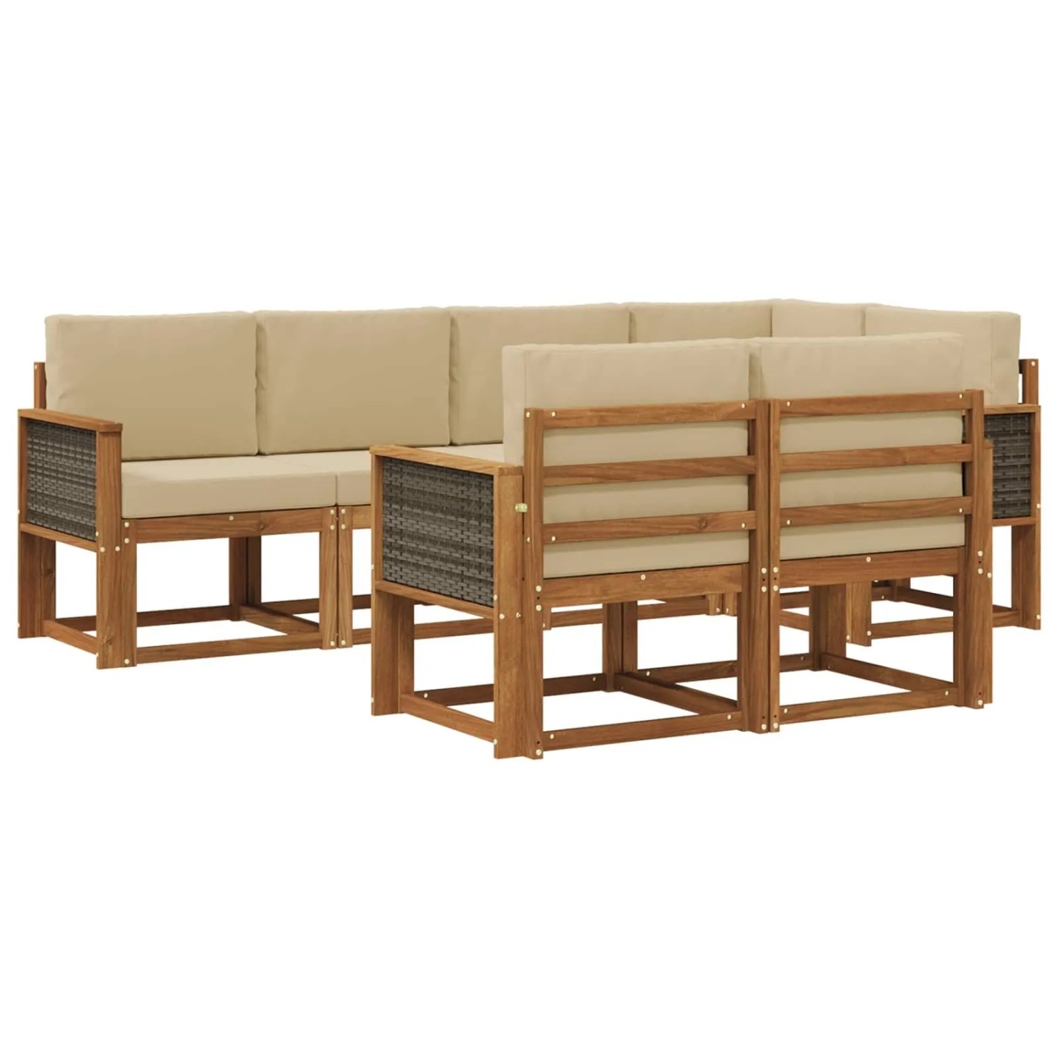 vidaXL Outdoor-Sofagarnitur mit Kissen 7 Stk Natur und Beige Polyester 3385289