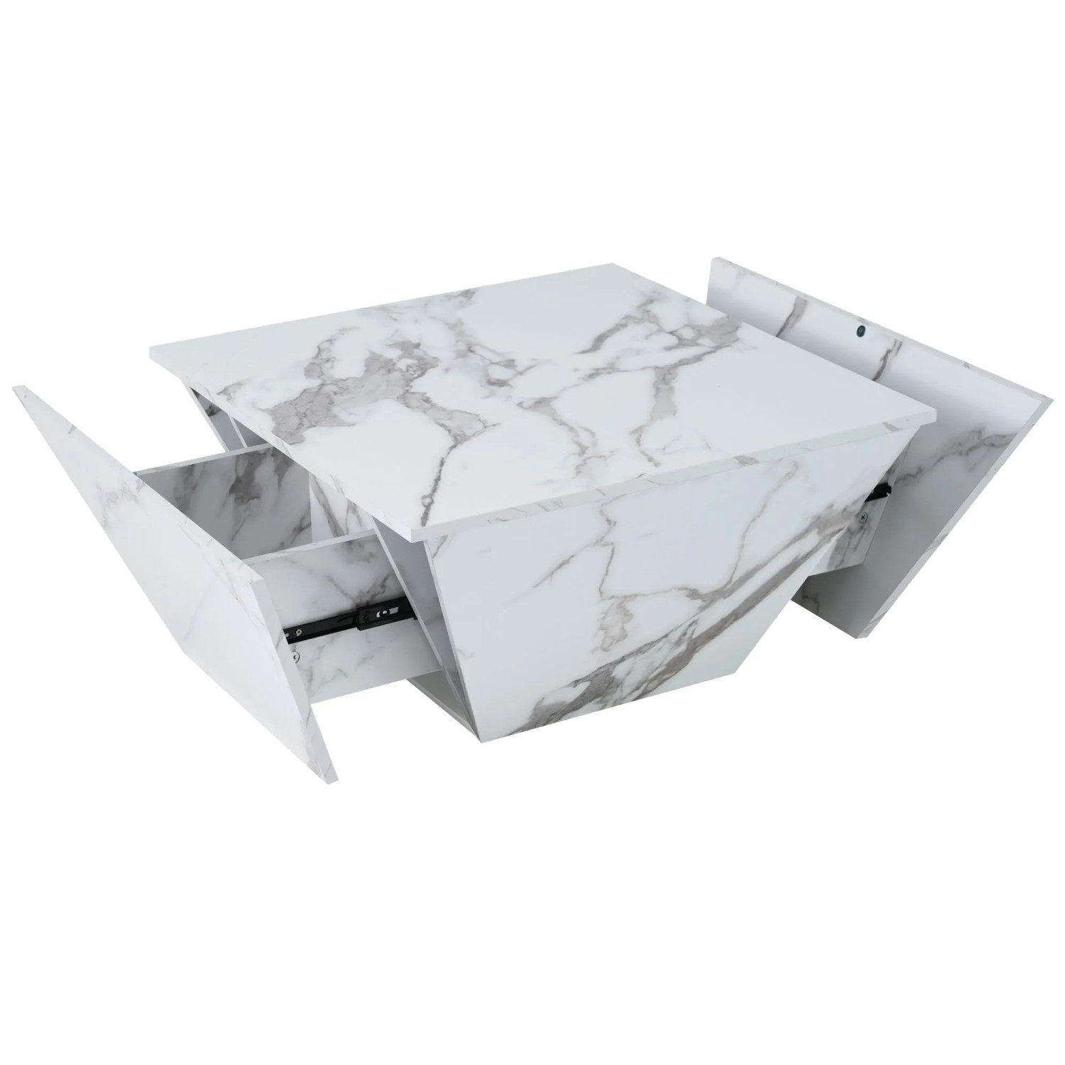 ModernLuxe Couchtisch Modern Marmoroptik mit 2 Schubladen MDF Weiß
