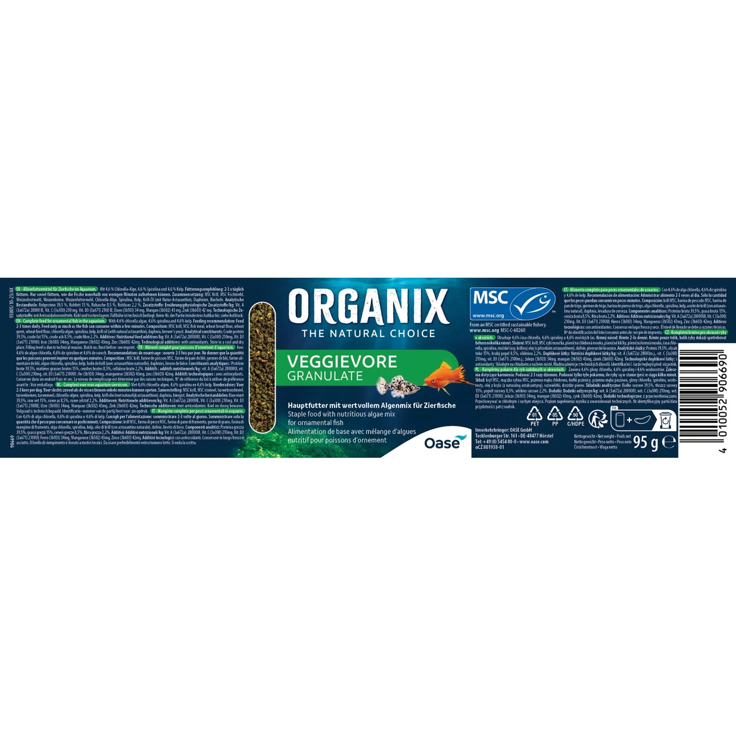 Oase Organix Veggievore Granulate Fischfutter, 250ml, für pflanzenfressende Fische.