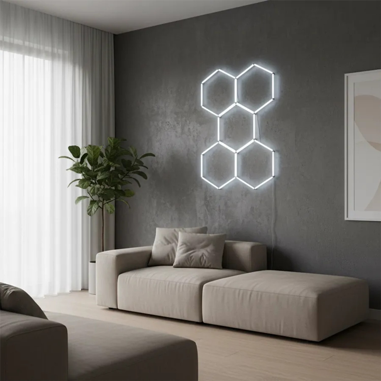 LUXULA LED Deckenleuchte 5er Set, hexagonale, kaltweiße Werkstattlampe/Garagenlampe im modernen Wohnraum.