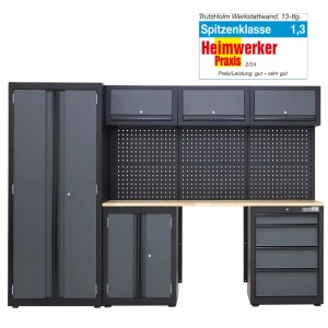 TRUTZHOLM Werkstattwand, 13-teilig, anthrazit. Modulares Werkstattschranksystem aus Stahl mit Arbeitsplatte.