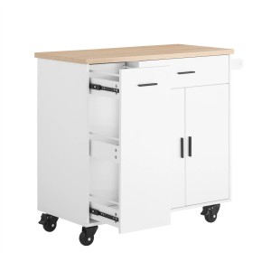 SoBuy Küchenwagen mit Gewürzregal Sideboard Küchenschrank 105x92x46cm Weiß-Natur FKW126-WN