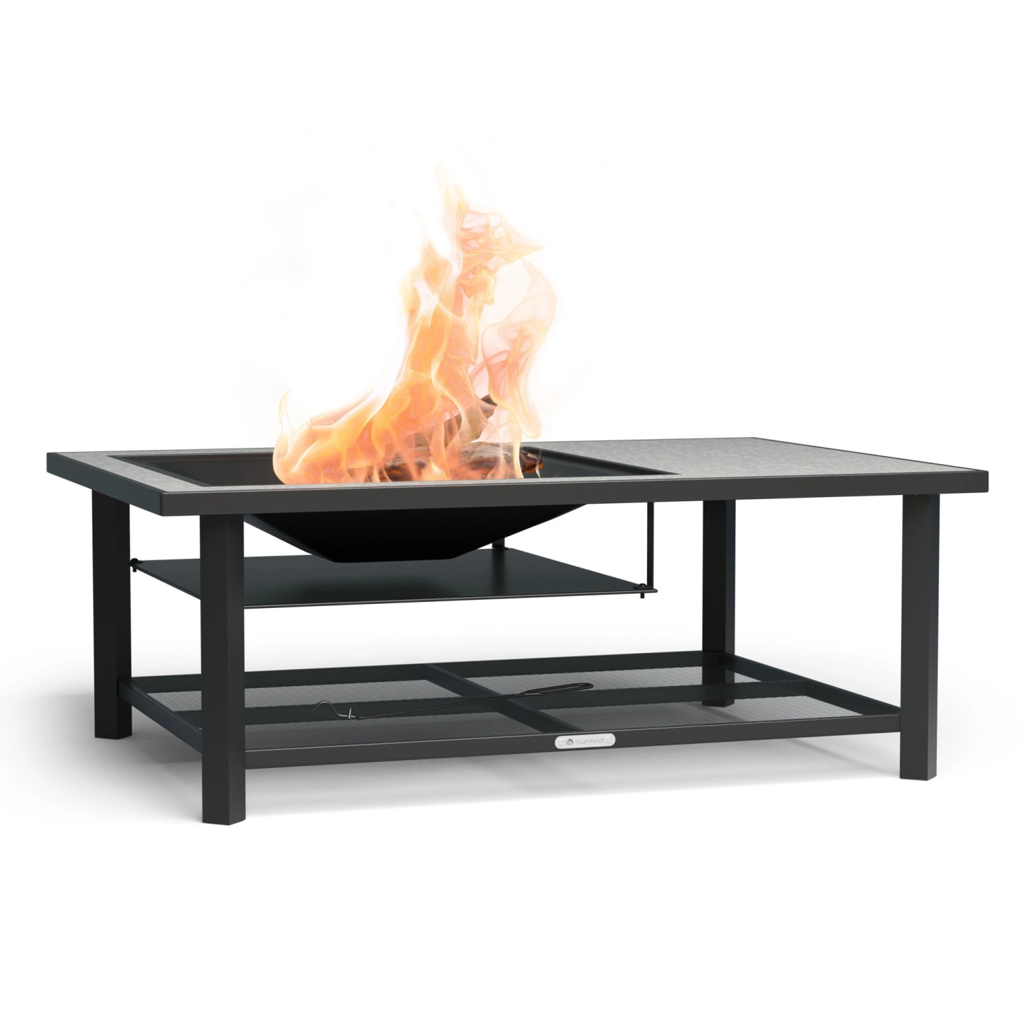 Blumfeldt Merano Avanzato L 3-in-1-Feuerschale mit Grillfunktion als Tisch Nutzbar 122 x 87 cm Steingrau